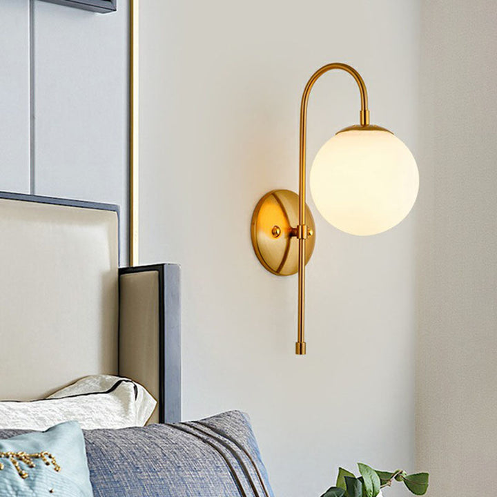 Gooseneck Restaurant Wall Lighting Ideas Metal 1-Light Minimalist Wall Sconce with Ball Glass Shade | Kalsten