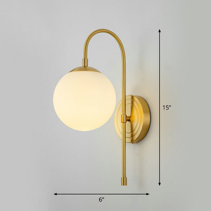 Gooseneck Restaurant Wall Lighting Ideas Metal 1-Light Minimalist Wall Sconce with Ball Glass Shade | Kalsten