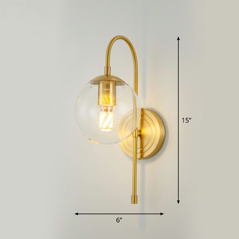 Gooseneck Restaurant Wall Lighting Ideas Metal 1-Light Minimalist Wall Sconce with Ball Glass Shade | Kalsten