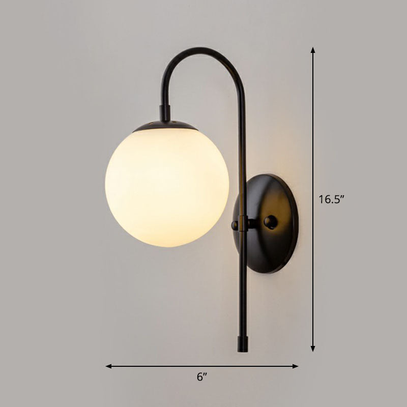 Gooseneck Restaurant Wall Lighting Ideas Metal 1-Light Minimalist Wall Sconce with Ball Glass Shade | Kalsten