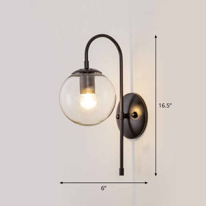 Gooseneck Restaurant Wall Lighting Ideas Metal 1-Light Minimalist Wall Sconce with Ball Glass Shade | Kalsten
