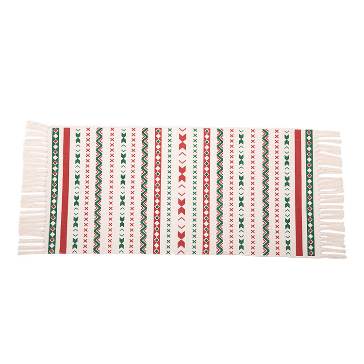 Flat-woven runner rug with Nordic Christmas pattern, tassels and cotton blend Kalsten