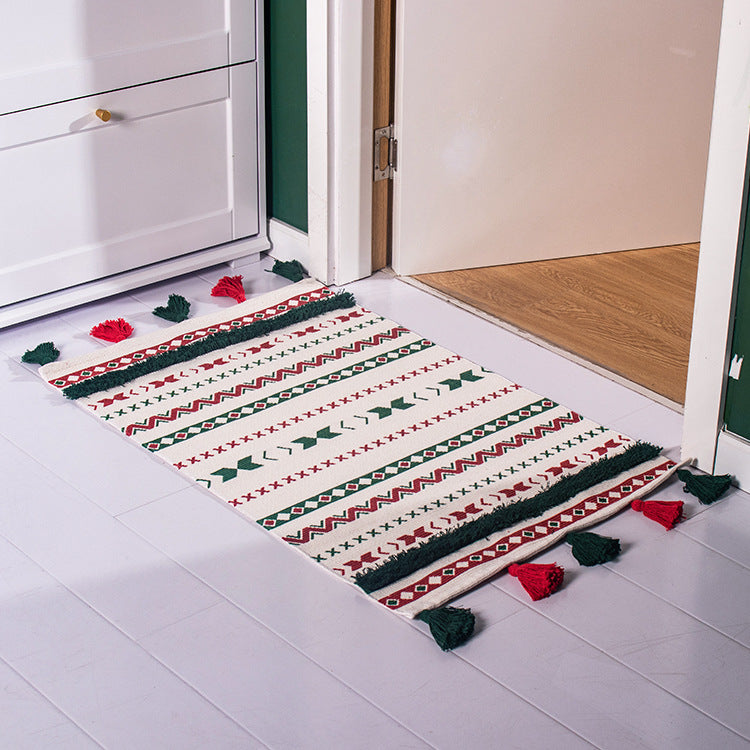 Flat-woven runner rug with Nordic Christmas pattern, tassels and cotton blend Kalsten