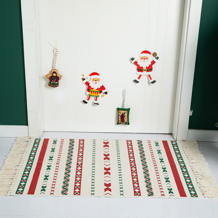 Flat-woven runner rug with Nordic Christmas pattern, tassels and cotton blend Kalsten