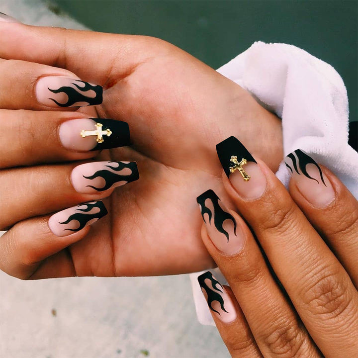 Artistic acrylic nails with flame decor Kalsten