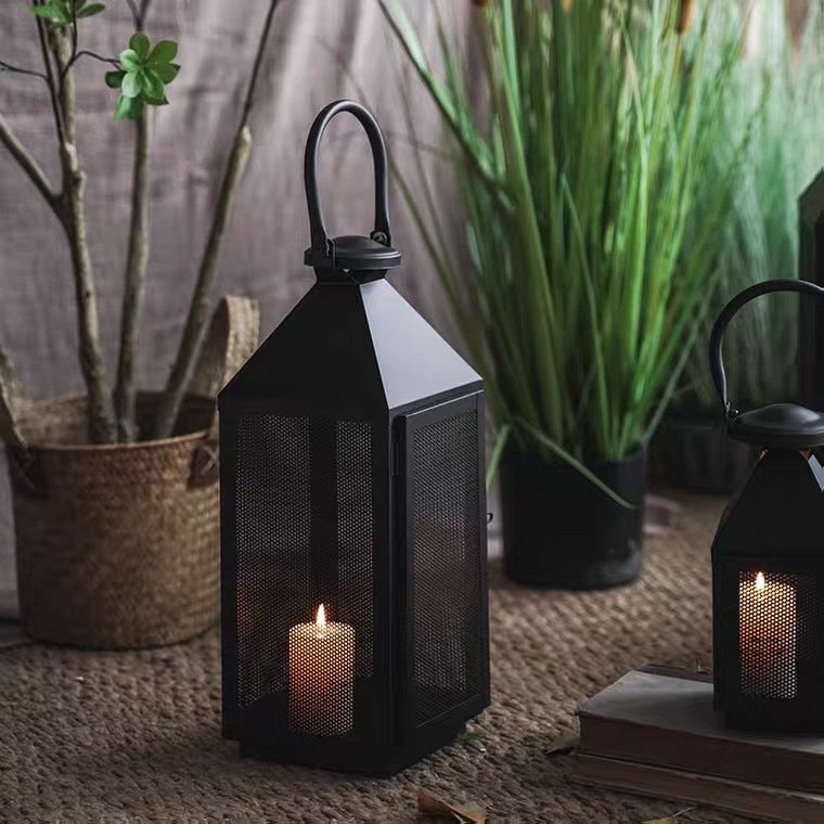 Decorative Mesh Metal Candle Lantern Trio with Hinged Door and Carry Handle Kalsten