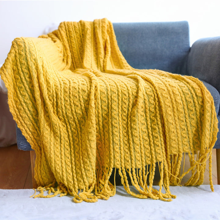 Cozy Textured Fringe Throw Blanket