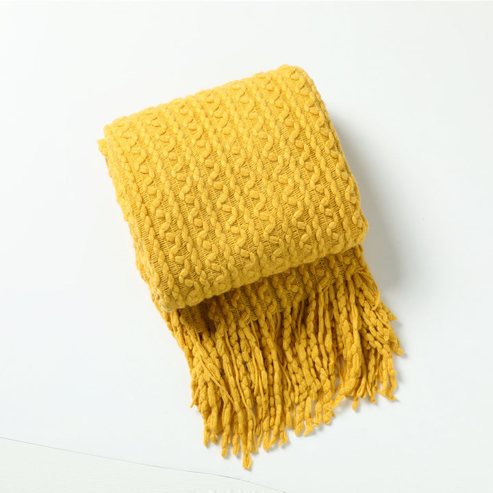 Cozy Textured Fringe Throw Blanket