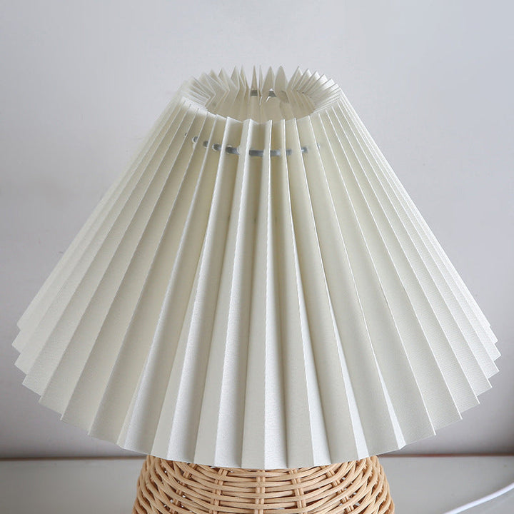 Kalsten | RattaLume Nordic LED Table Lamp | Woven Rattan & Foldable Fabric Shade | Mood Light | Decor for the Bedroom