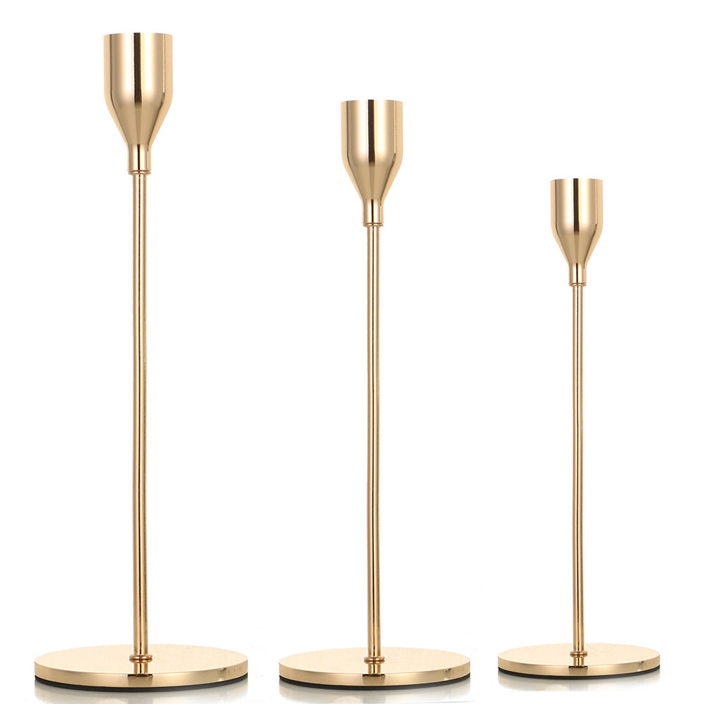 Modern Minimalist Taper Candle Holder Set with Polished Metal Finish Kalsten