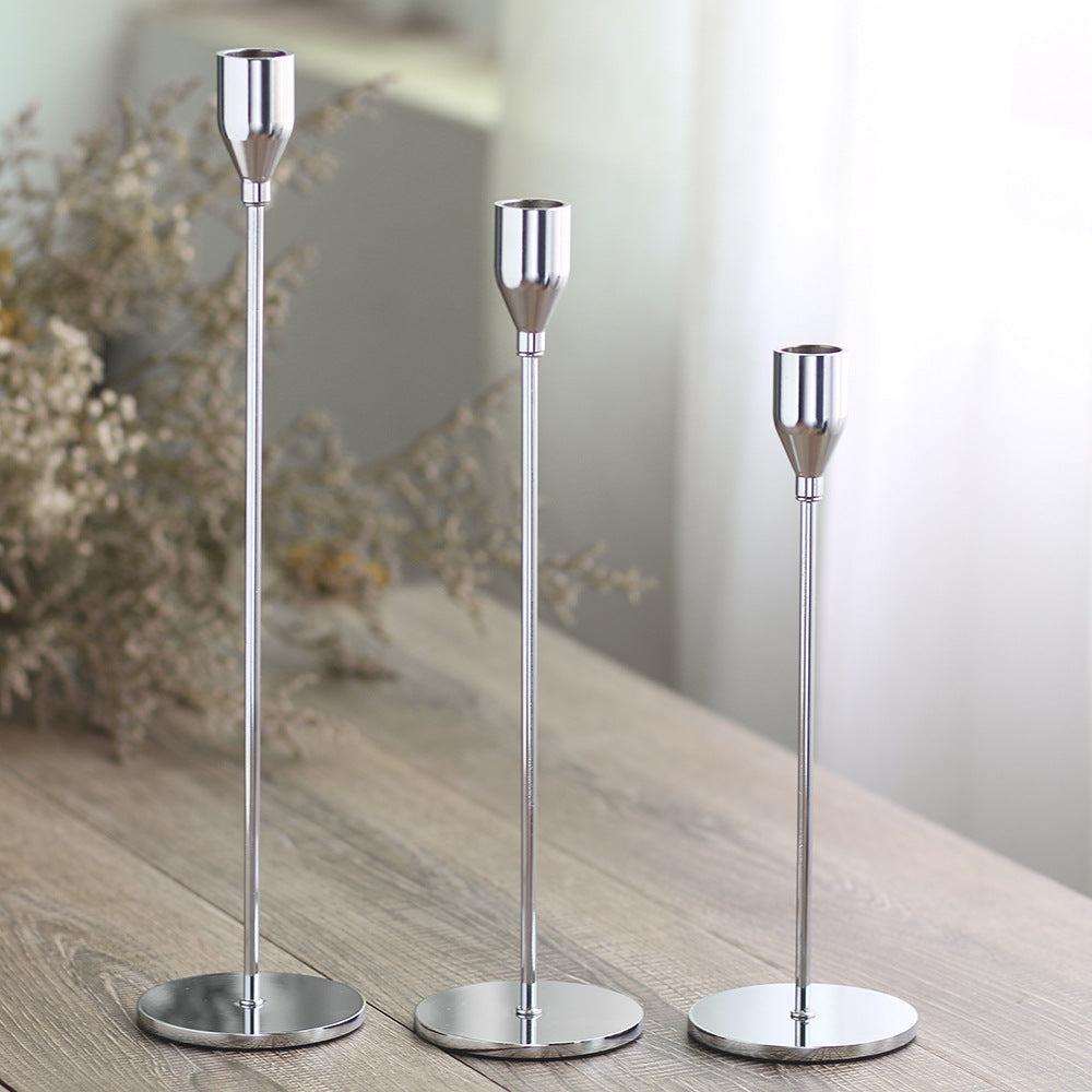 Slim Sculptural Metal Taper Candleholder Set for Tablescape Centerpieces Kalsten