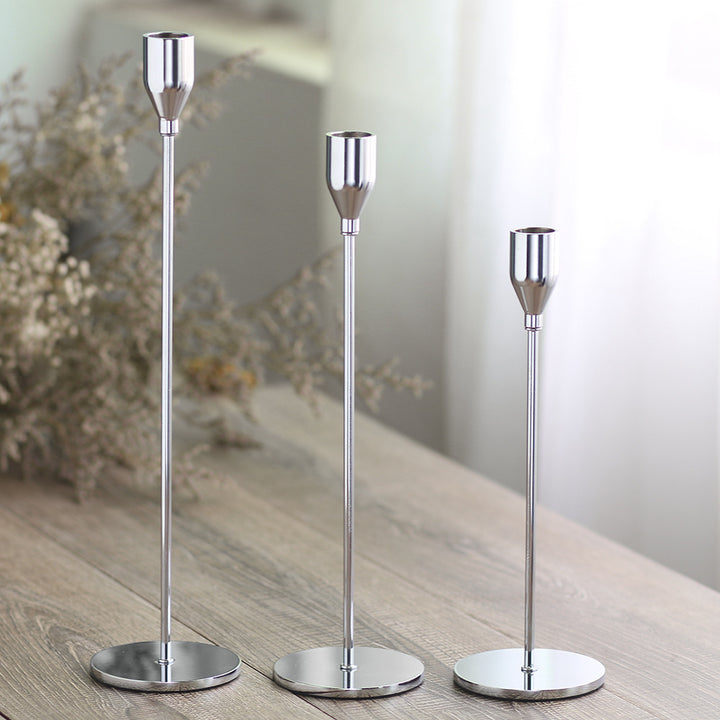 Slim Sculptural Metal Taper Candleholder Set for Tablescape Centerpieces Kalsten