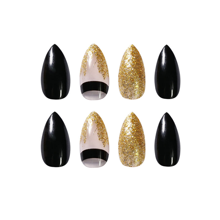 Artistic Nail Extensions with Black Gloss and Elegant Accents Kalsten