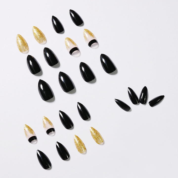 Artistic Nail Extensions with Black Gloss and Elegant Accents Kalsten