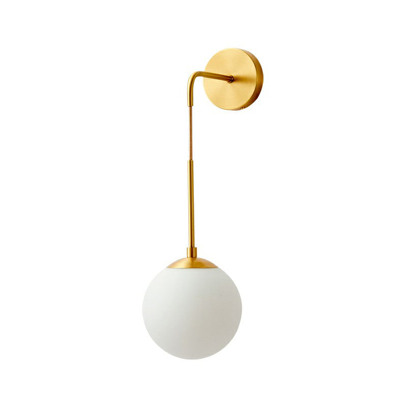 Global Wall Light Fixture Simplicity White Glass 1 Bulb Bedroom Sconce Lamp in Brass | Kalsten