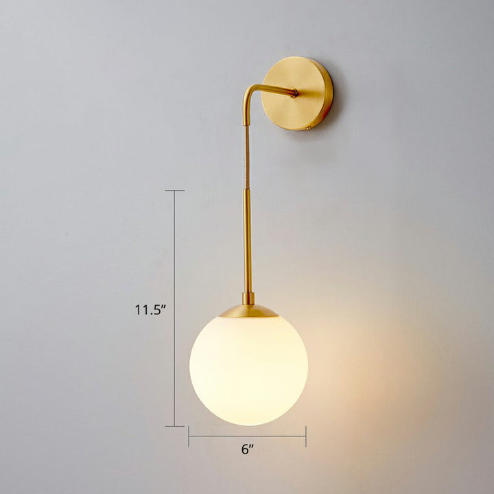 Global Wall Light Fixture Simplicity White Glass 1 Bulb Bedroom Sconce Lamp in Brass | Kalsten