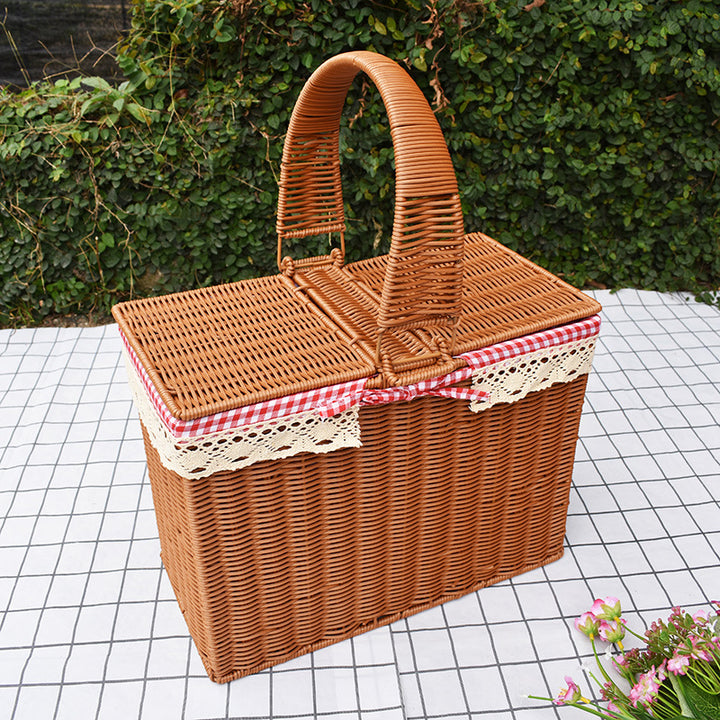 Handcrafted Rattan Picnic Basket with Lid Kalsten