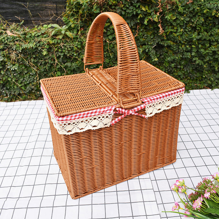Handcrafted Rattan Picnic Basket with Lid Kalsten