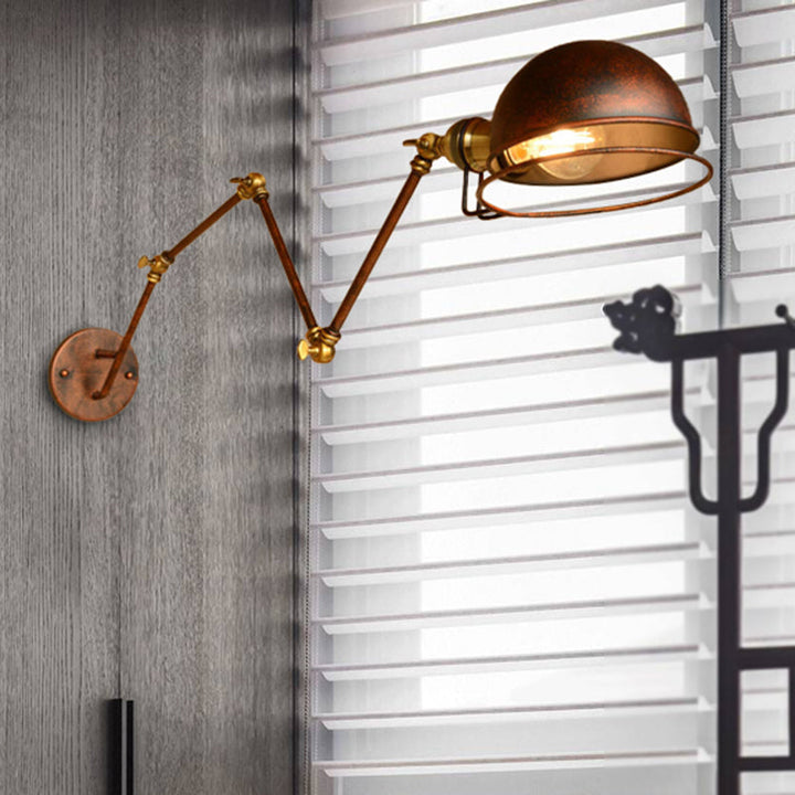 Kalsten | Vintage Industrial Bowl Wall Lamp 1 Light Iron Wall Lamp with Rotatable Arm in Black/Metal