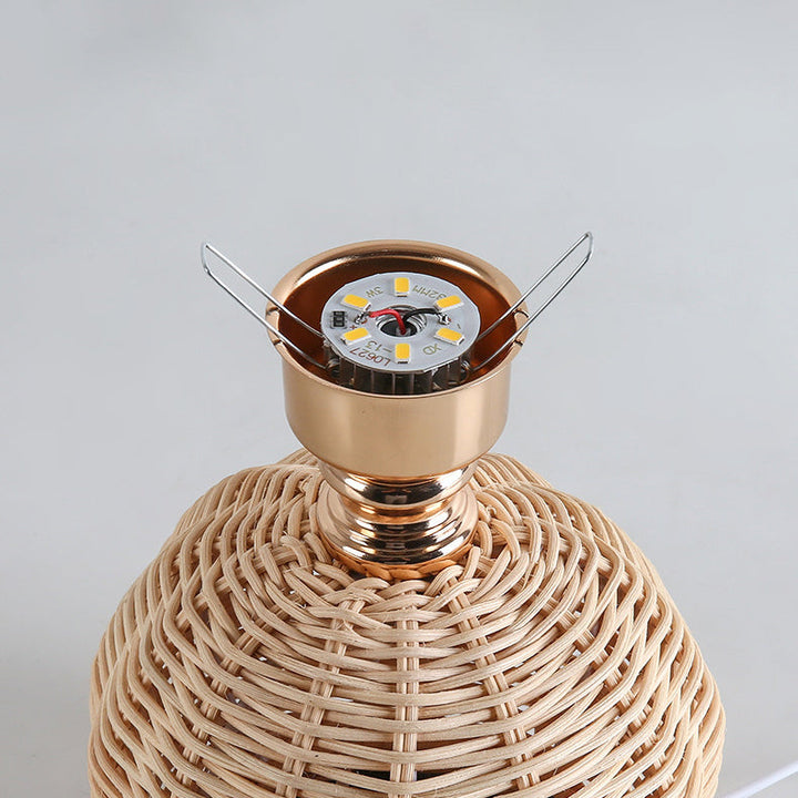 Kalsten | RattaLume Nordic LED Table Lamp | Woven Rattan & Foldable Fabric Shade | Mood Light | Decor for the Bedroom