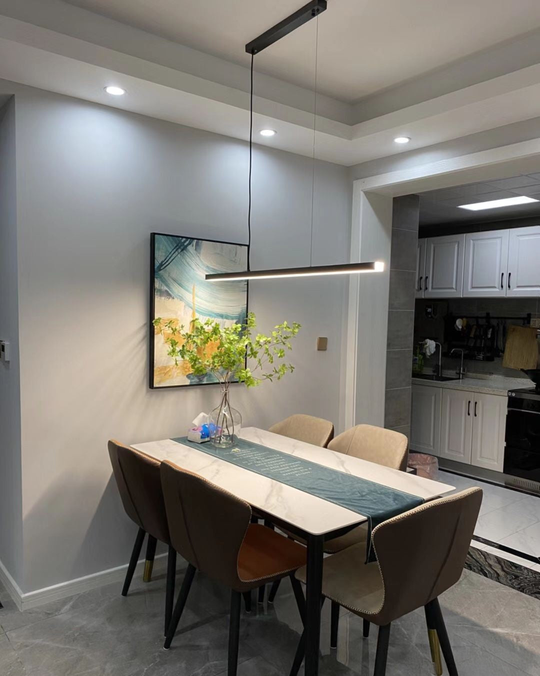 Linear Pendant Light Metal 39 in Adjustable Kitchen Island LED Warm White 3000K-6000K Modern Dining Room Hanging Lamp | Kalsten