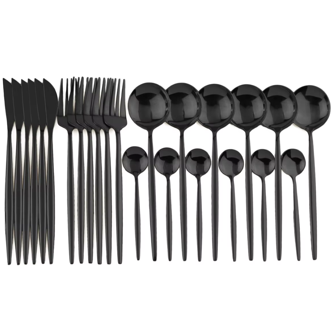 Kalsten | Luxury 24-Piece Black Cutlery Set – Stainless Steel & Dishwasher Safe