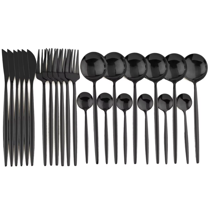 Kalsten | Luxury 24-Piece Black Cutlery Set – Stainless Steel & Dishwasher Safe