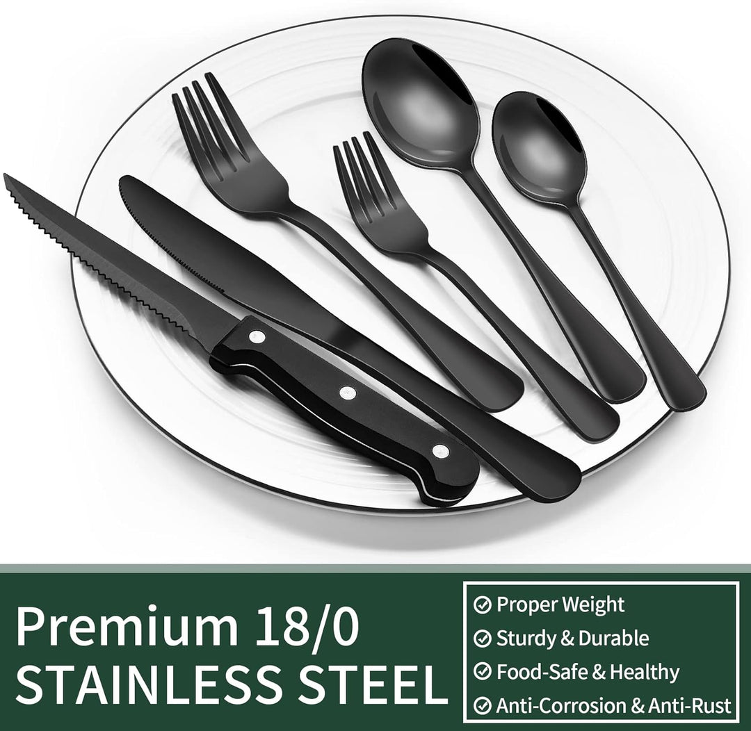 Kalsten | Luxury 24-Piece Black Cutlery Set – Stainless Steel & Dishwasher Safe