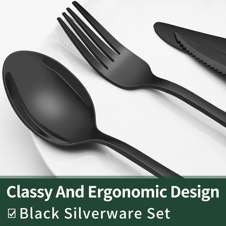 Luxury 24-Piece Black Stainless Steel Cutlery Set
