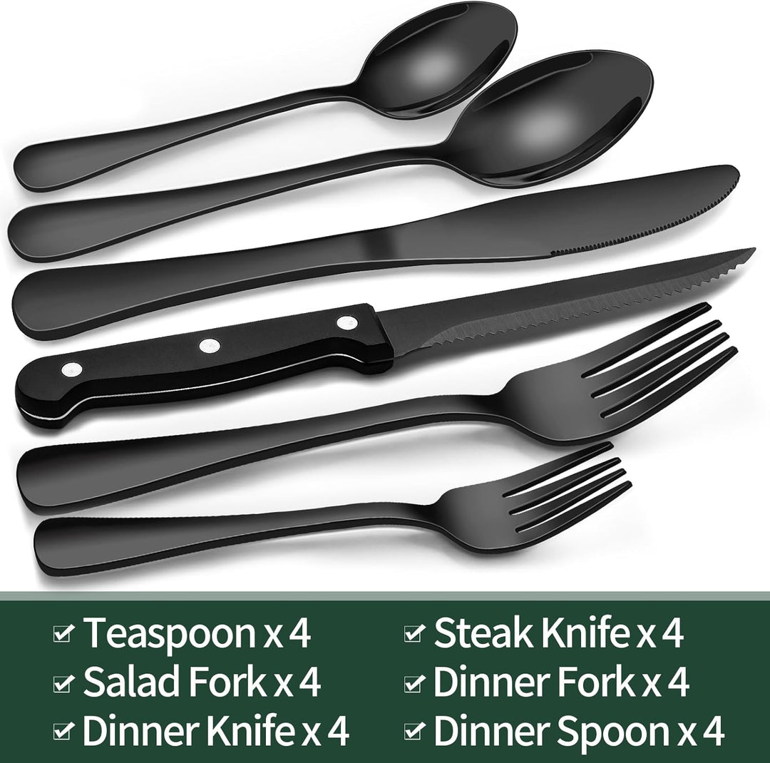 Luxury 24-Piece Black Stainless Steel Cutlery Set
