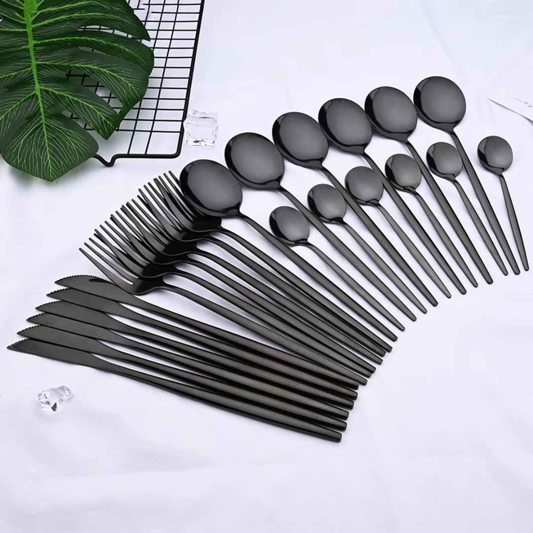 Luxury 24-Piece Black Stainless Steel Cutlery Set
