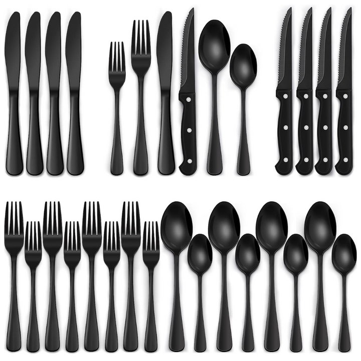 Luxury 24-Piece Black Stainless Steel Cutlery Set