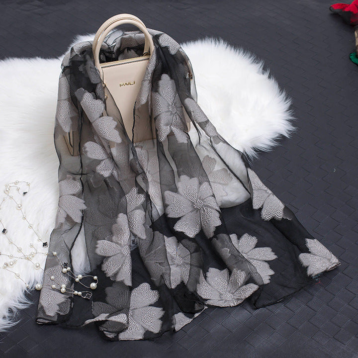 Kalsten | Silk scarf with cut flowers hollow motif