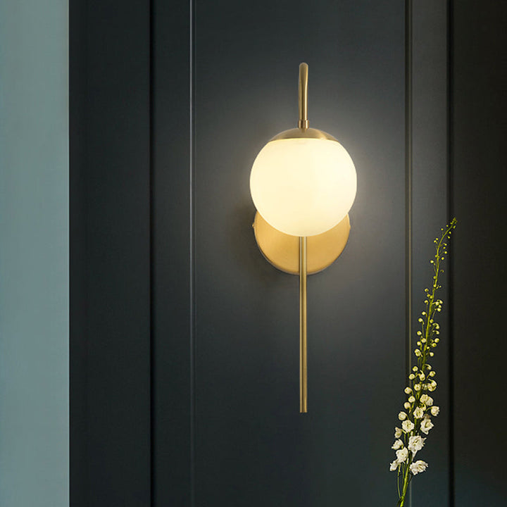 Sphere Wall Mounted Lamp Minimal Frosted Glass 1 Bulb White Sconce Lighting with Gold Gooseneck Arm | Kalsten