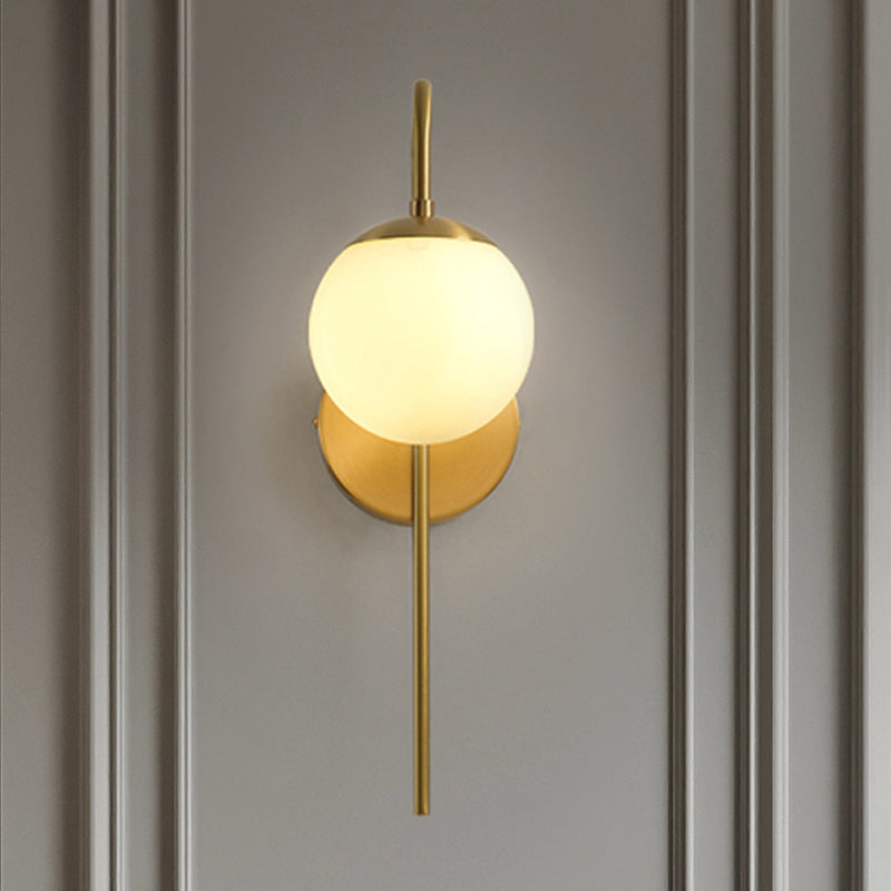 Sphere Wall Mounted Lamp Minimal Frosted Glass 1 Bulb White Sconce Lighting with Gold Gooseneck Arm | Kalsten