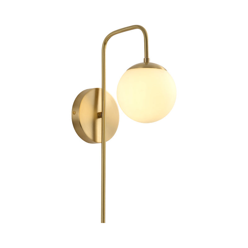 Sphere Wall Mounted Lamp Minimal Frosted Glass 1 Bulb White Sconce Lighting with Gold Gooseneck Arm | Kalsten