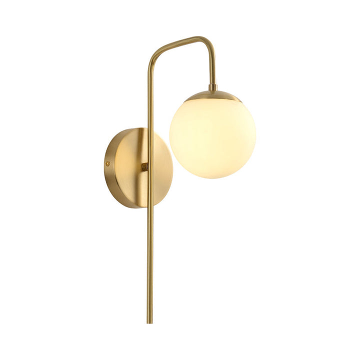 Sphere Wall Mounted Lamp Minimal Frosted Glass 1 Bulb White Sconce Lighting with Gold Gooseneck Arm | Kalsten
