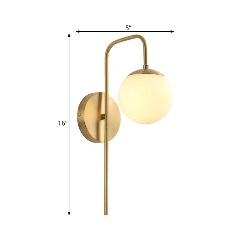 Sphere Wall Mounted Lamp Minimal Frosted Glass 1 Bulb White Sconce Lighting with Gold Gooseneck Arm | Kalsten