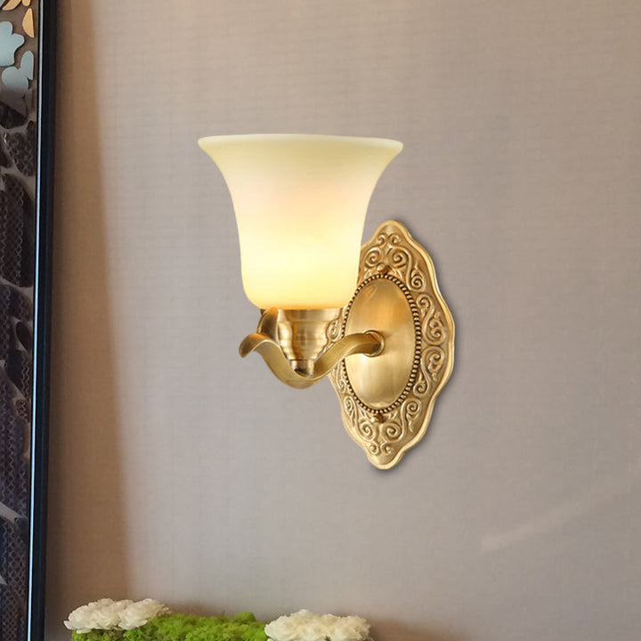 Traditional Bell Shade Wall Light Fixture 1/2-Light Frosted Glass Sconce Lamp with Golden Metallic Arm | Kalsten