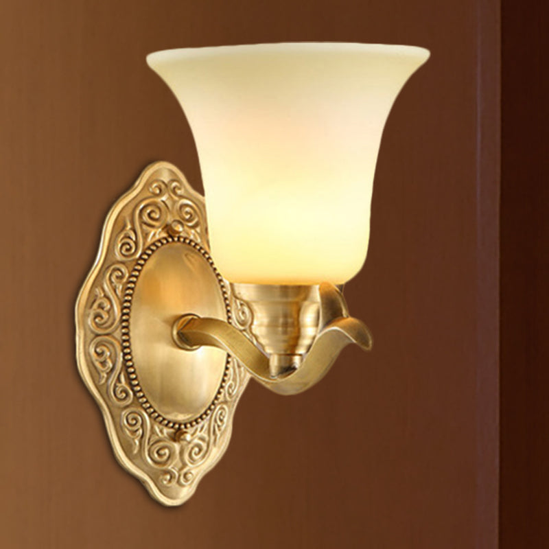 Traditional Bell Shade Wall Light Fixture 1/2-Light Frosted Glass Sconce Lamp with Golden Metallic Arm | Kalsten