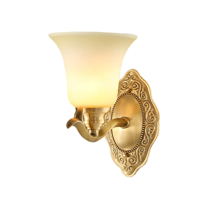 Traditional Bell Shade Wall Light Fixture 1/2-Light Frosted Glass Sconce Lamp with Golden Metallic Arm | Kalsten