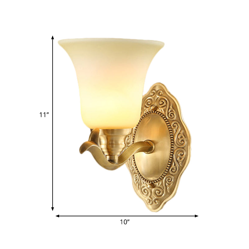 Traditional Bell Shade Wall Light Fixture 1/2-Light Frosted Glass Sconce Lamp with Golden Metallic Arm | Kalsten