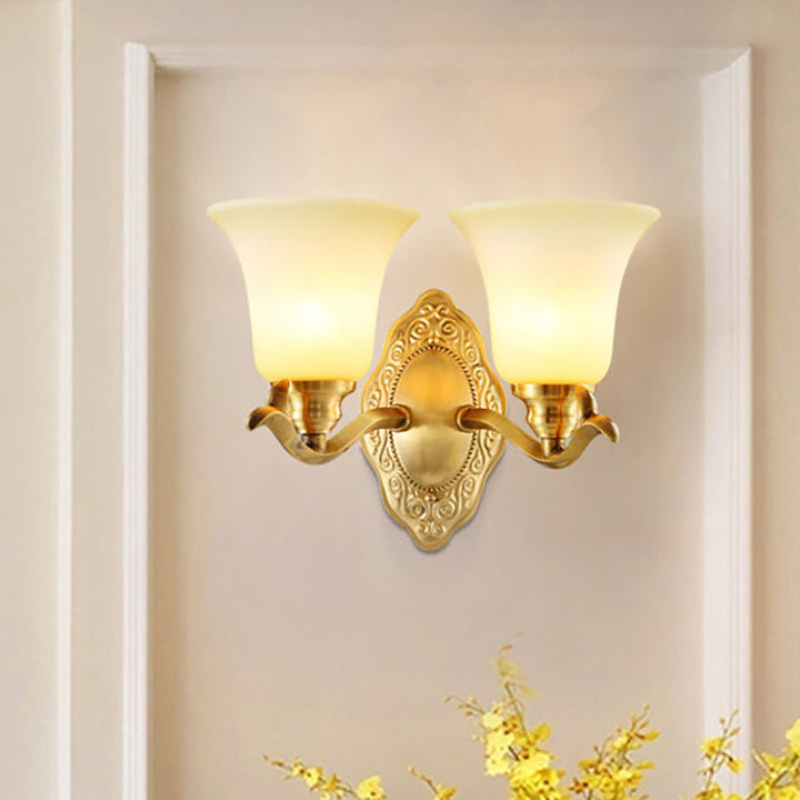 Traditional Bell Shade Wall Light Fixture 1/2-Light Frosted Glass Sconce Lamp with Golden Metallic Arm | Kalsten