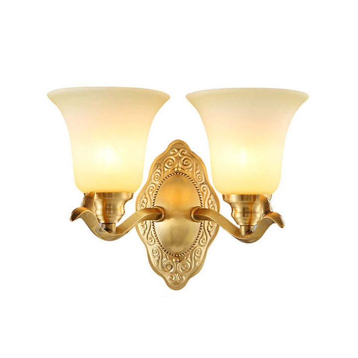 Traditional Bell Shade Wall Light Fixture 1/2-Light Frosted Glass Sconce Lamp with Golden Metallic Arm | Kalsten