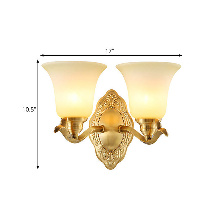 Traditional Bell Shade Wall Light Fixture 1/2-Light Frosted Glass Sconce Lamp with Golden Metallic Arm | Kalsten