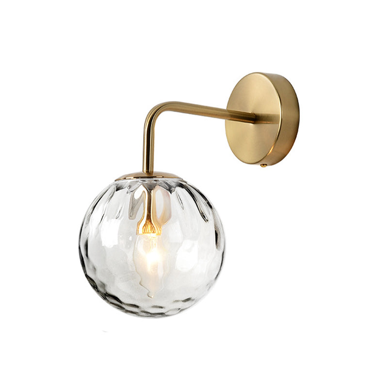 Rippled Glass Sphere Wall Lamp Minimalist 1 Light Gold Wall Sconce Lighting with Arm | Kalsten