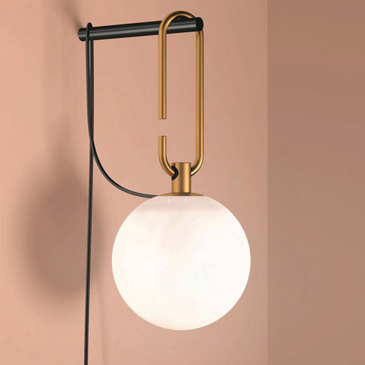 Global Matte White Glass Sconce Light Simplicity 1 Bulb Black and Gold Wall Mount Lamp | Kalsten