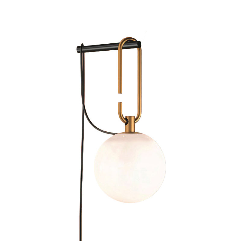Global Matte White Glass Sconce Light Simplicity 1 Bulb Black and Gold Wall Mount Lamp | Kalsten
