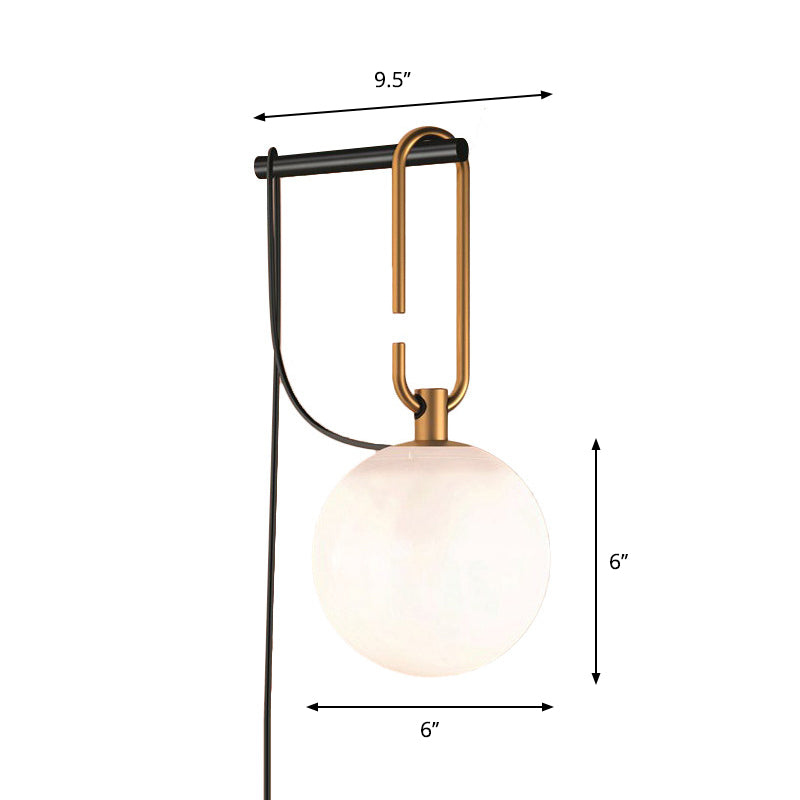 Global Matte White Glass Sconce Light Simplicity 1 Bulb Black and Gold Wall Mount Lamp | Kalsten