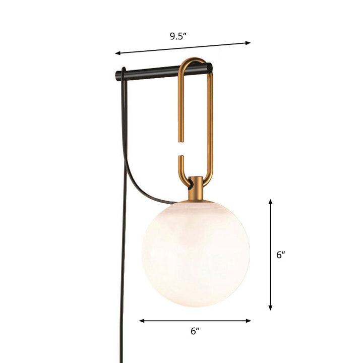 Global Matte White Glass Sconce Light Simplicity 1 Bulb Black and Gold Wall Mount Lamp | Kalsten